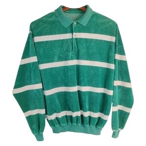Green and White Striped Polo Shirt